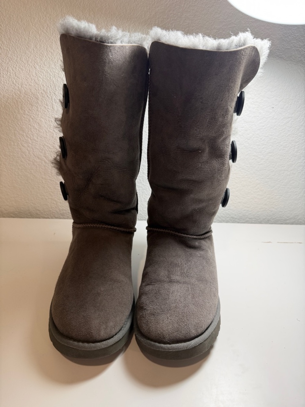 UGG Gray Button-Accent Faux-Suede Shearling Boots